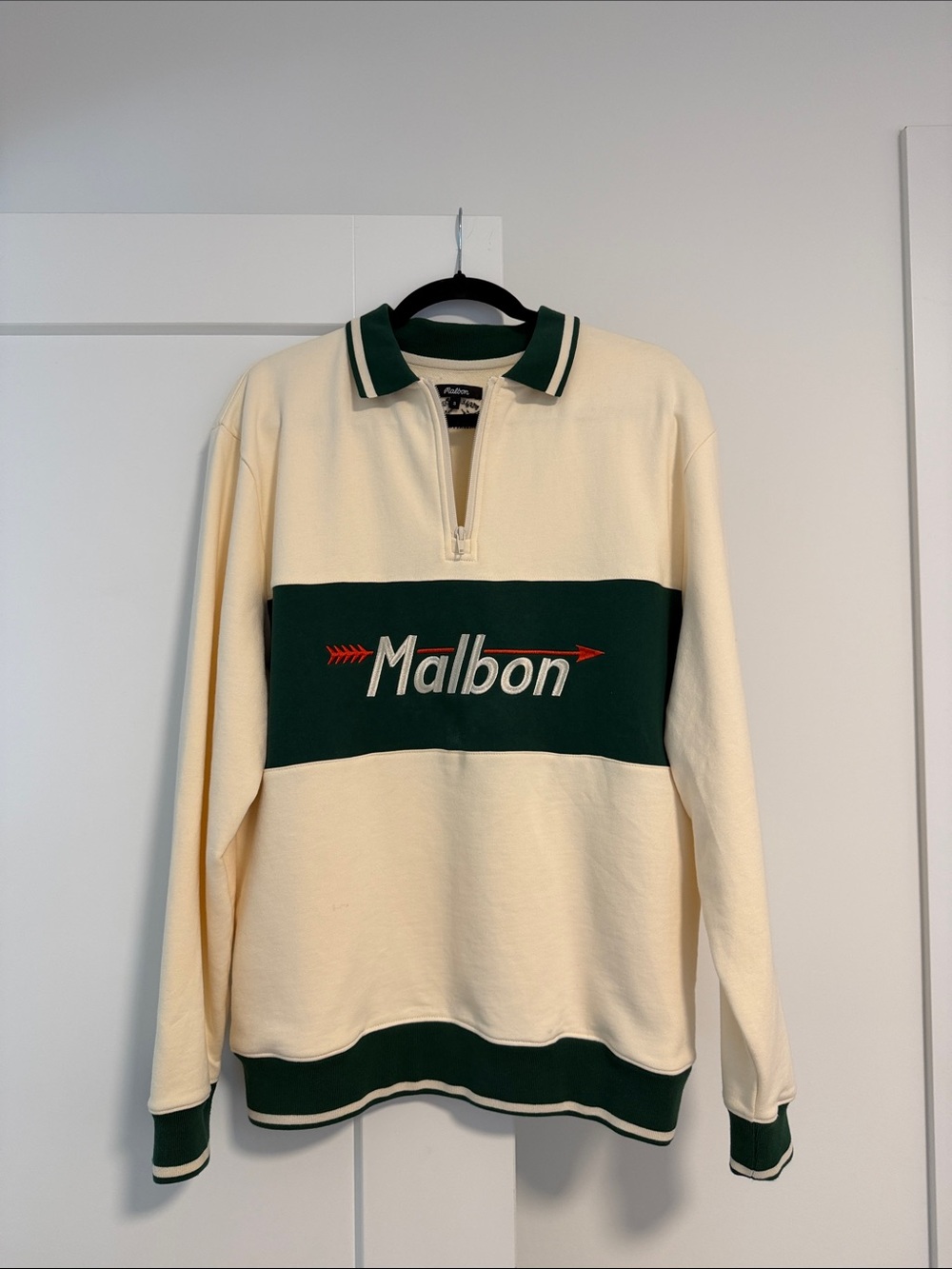Malbon Golf Men’s Rockford Cream & Dark Green Quarter-Zip Sweater